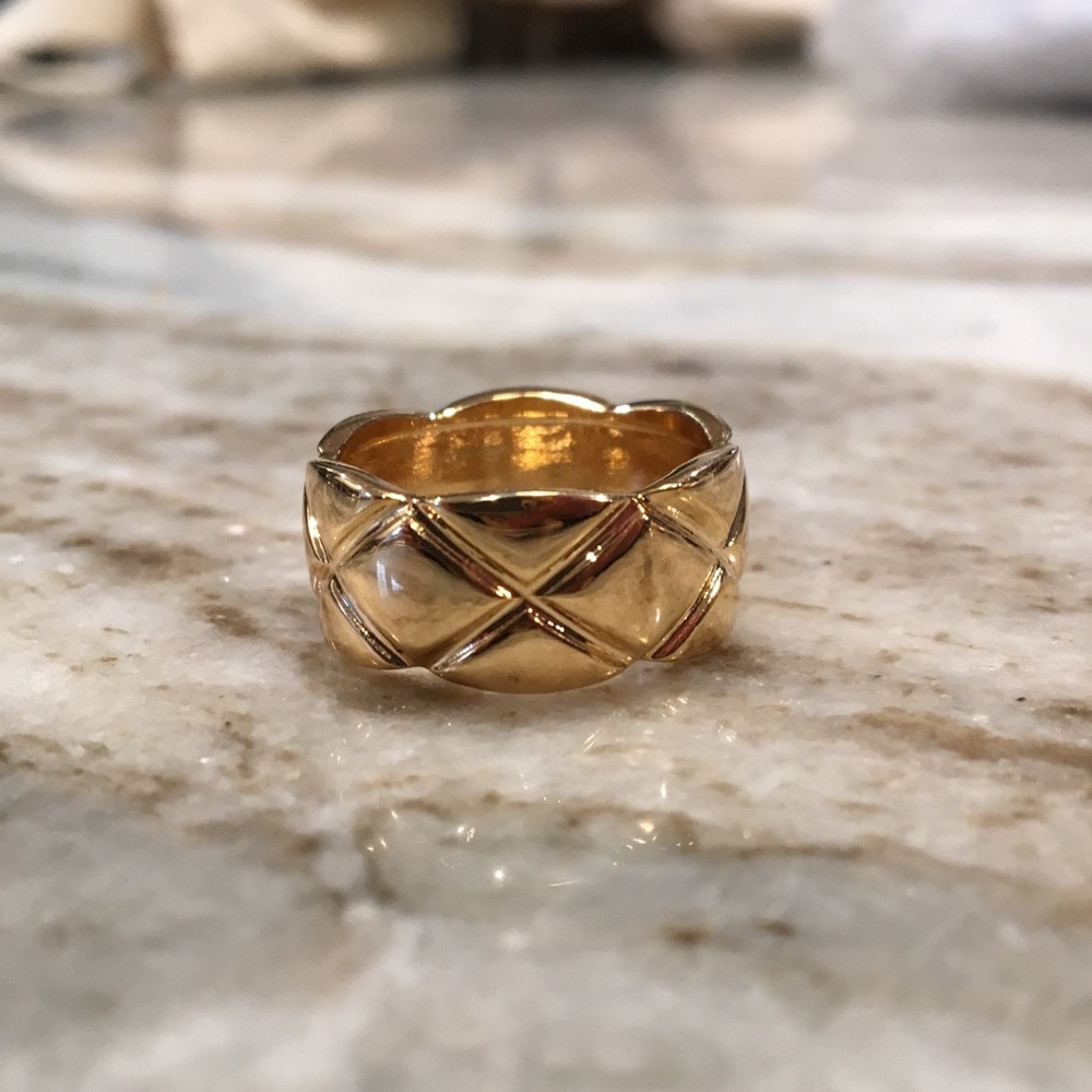 Quilt pattern faux-luxury gold ring